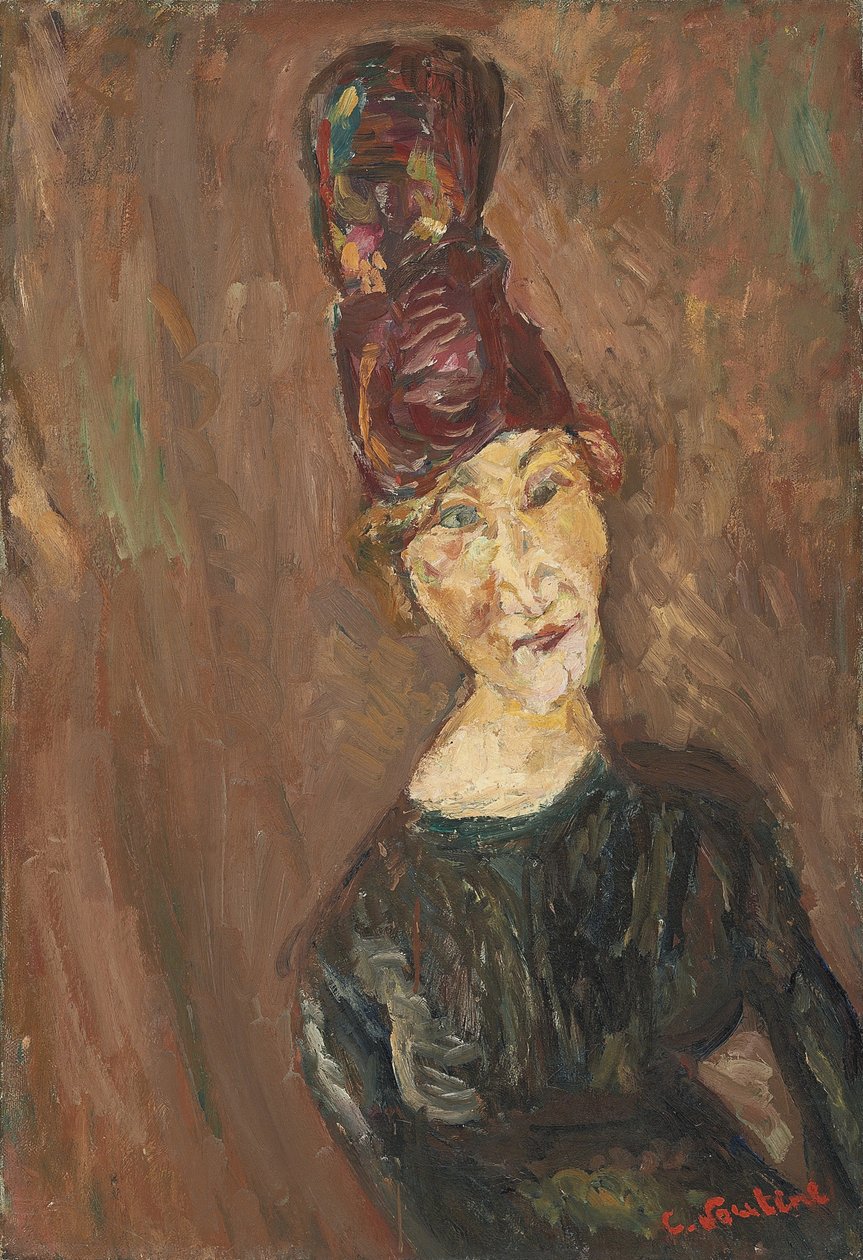 A mulher de chapéu grande, ca 1919 de Chaim Soutine