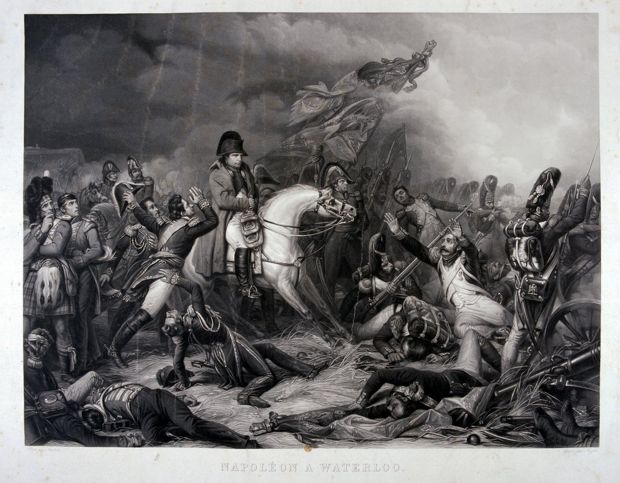 Napoleão em Waterloo, gravura por Jean Pierre Marie Jazet (1788-1871), c.1870 (mezzotint) de Carl von Steuben