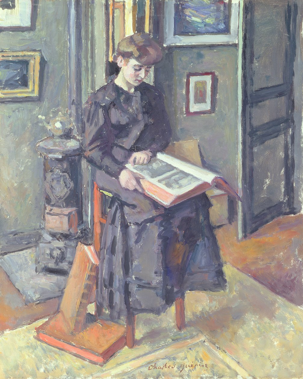 Menina lendo um livro, 1906 de Charles Guerin