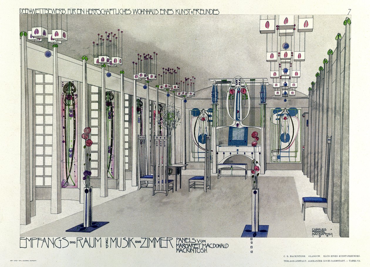 Design para uma sala de música com painéis de Margaret Macdonald Mackintosh (1865-1933) 1901 de Charles Rennie Mackintosh