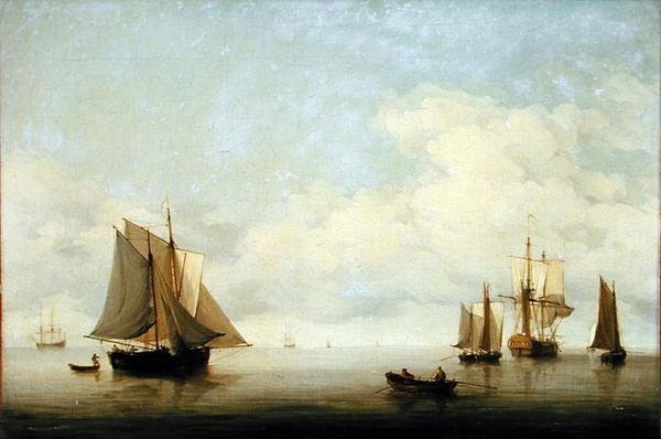 Paisagem marítima com navegação (óleo sobre tela) de Charles Brooking