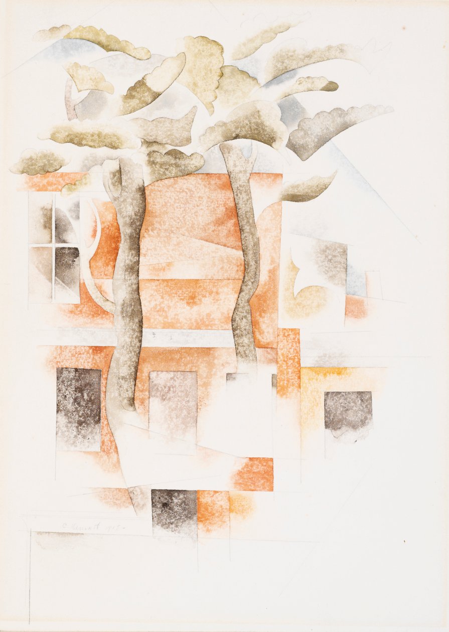 Casas vistas através das árvores, 1918 (wc) de Charles Demuth
