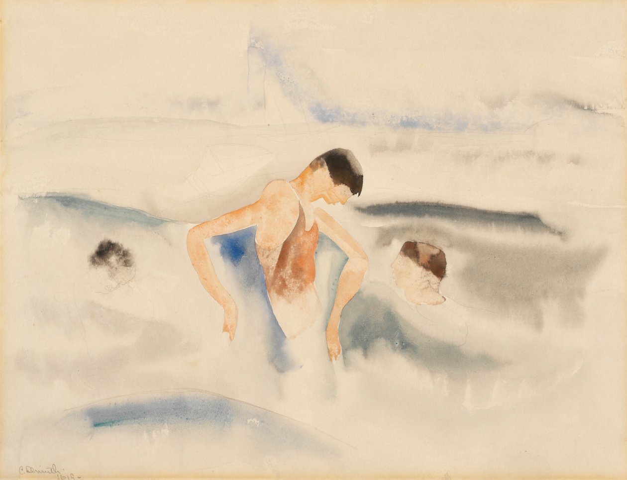 Três figuras na água (wc no papel) de Charles Demuth