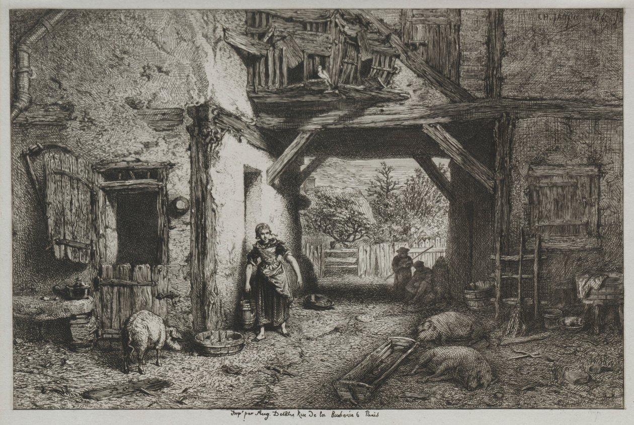O pátio da fazenda. de Charles Emile Jacque