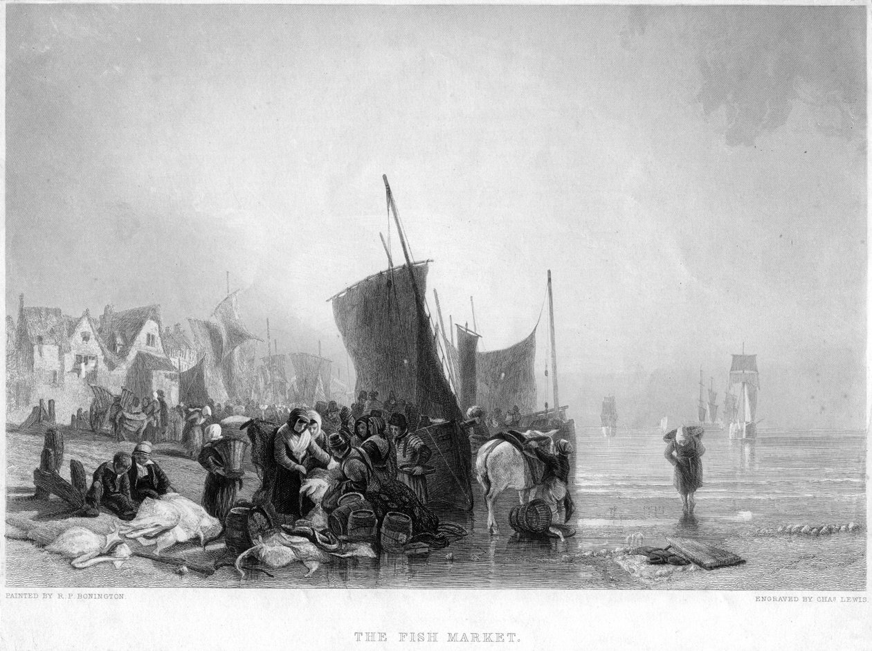 O mercado de peixe, c1820s. de Charles Lewis