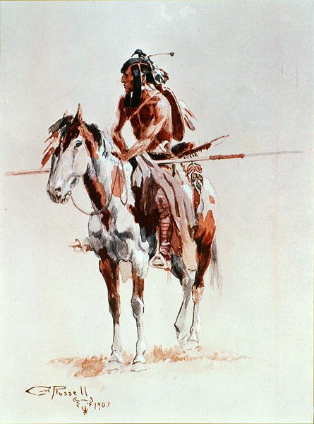 Um Guerreiro Sioux (cor litho) de Charles Marion Russell