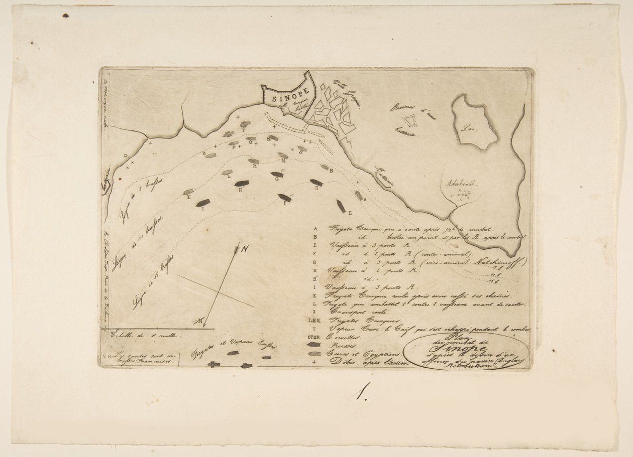 Plano da Batalha de Sinope, 1853. de Charles Meryon