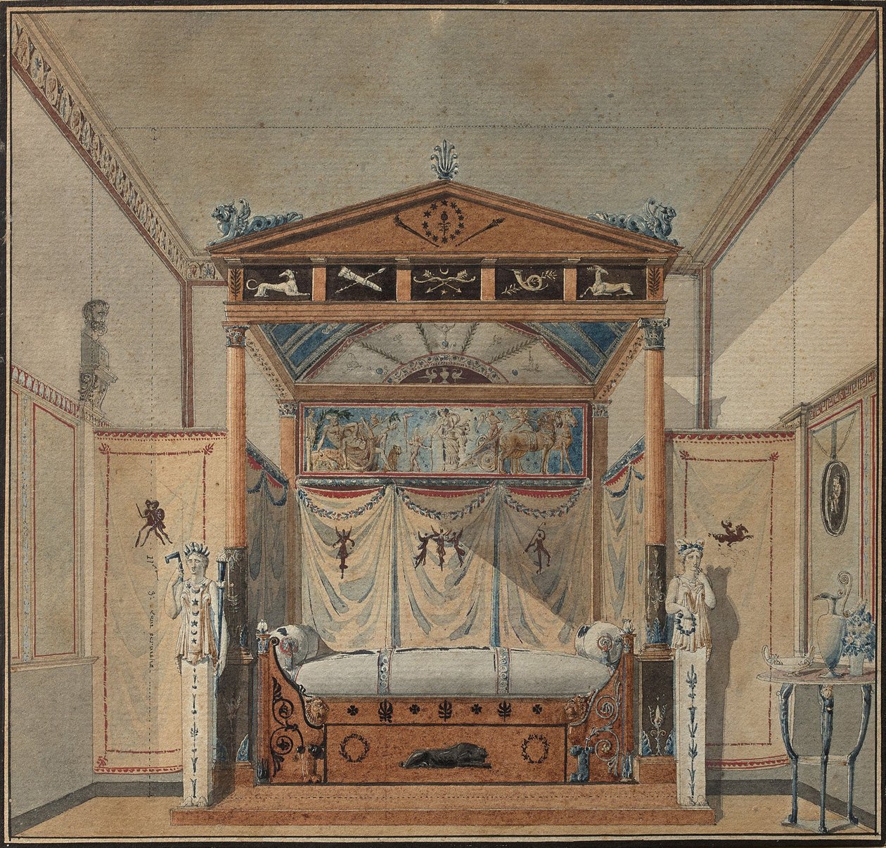 Projeto da cama, c. 1800. de Charles Percier