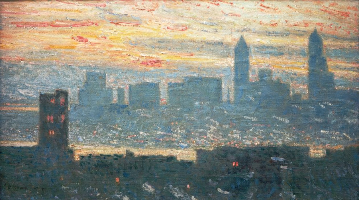 Pôr do sol em Manhattan de Childe Hassam