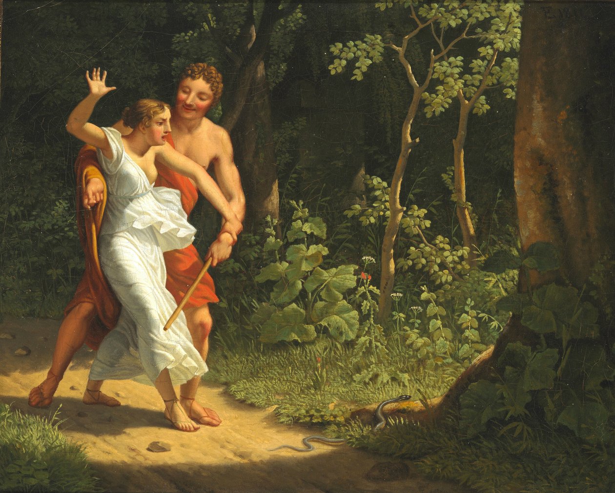 Uma cena de sedução em uma floresta de Christoffer Wilhelm Eckersberg