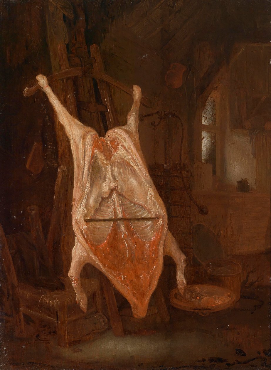 O porco abatido de Circle of Isaac van Ostade