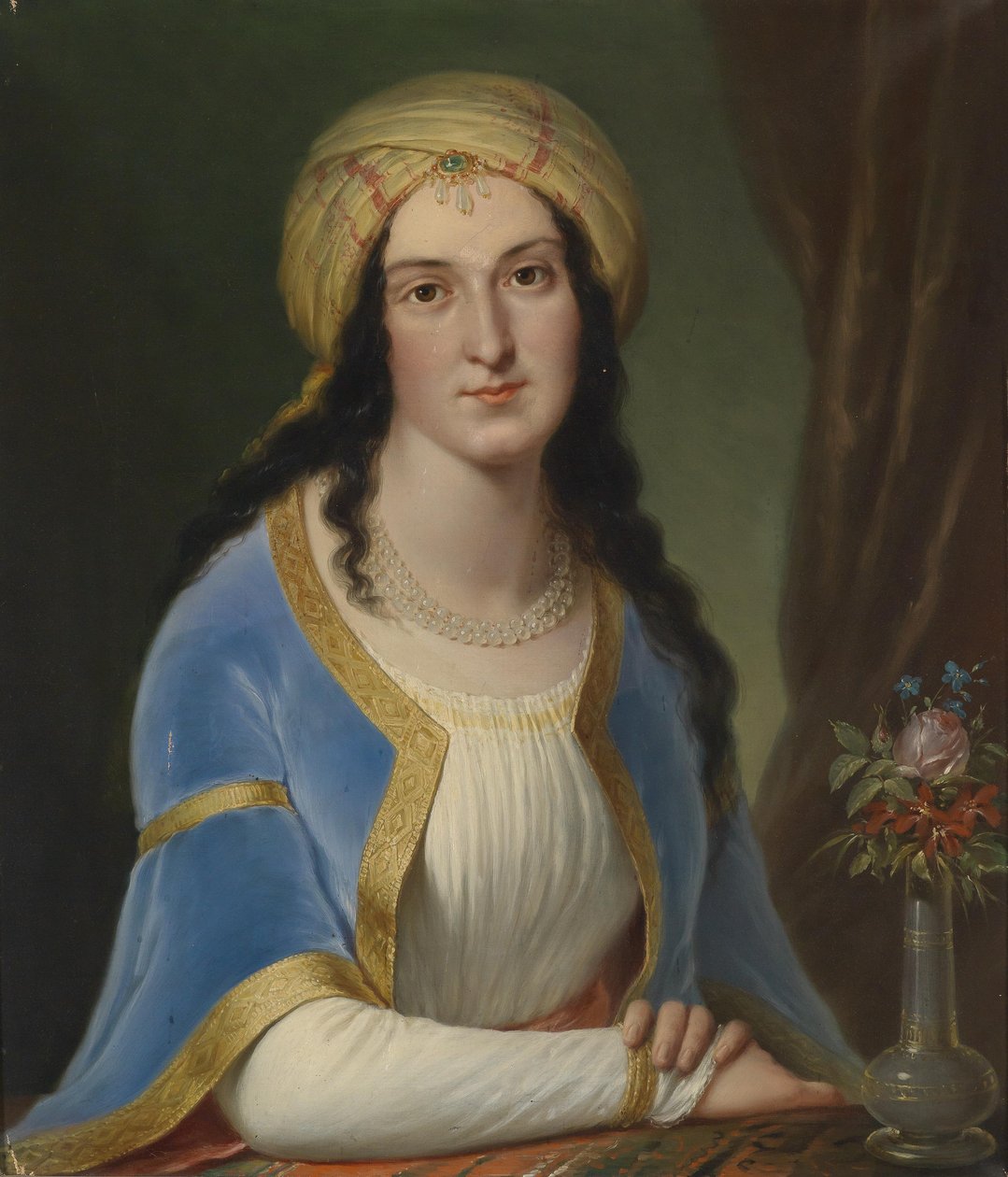Retrato, de, um, senhora, desgastar, um, turbante de Circle of Josef Grassi