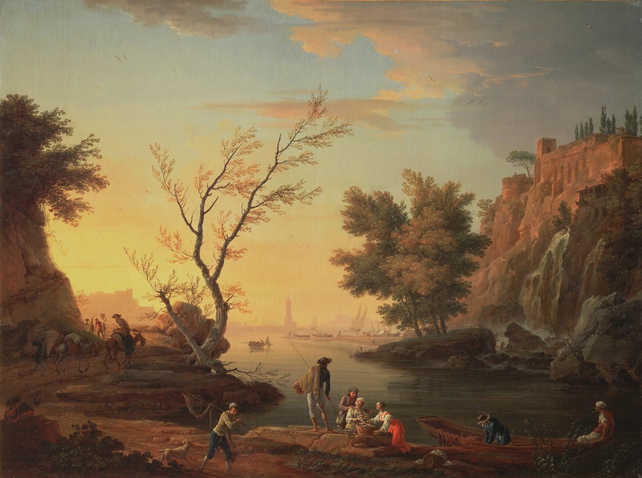 Porto ao pôr do sol, 1751 de Claude Joseph Vernet