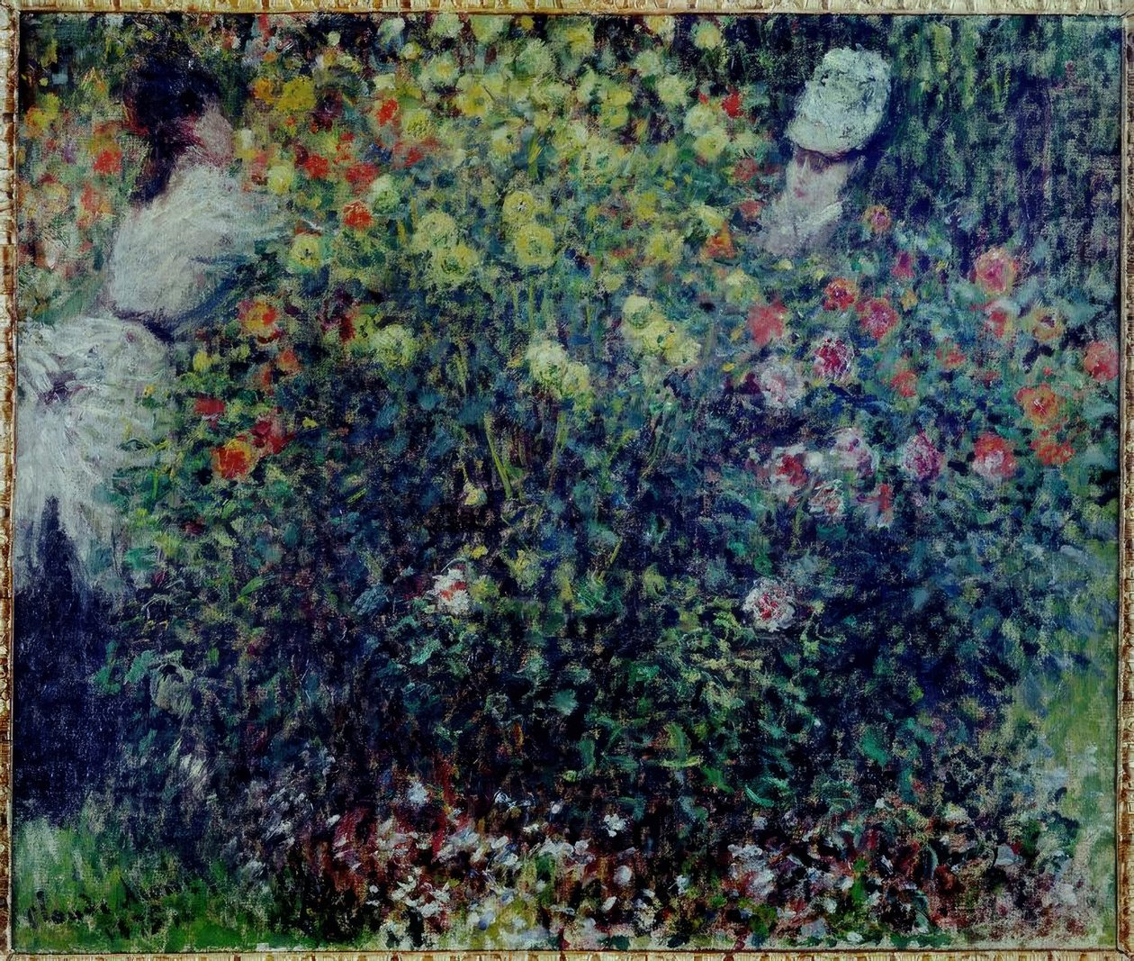 Moças em um maciço da dália de Claude Monet