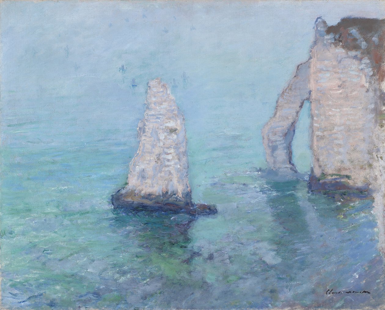 A agulha de pedra e a Porte d&39;Aval, c.1885 de Claude Monet