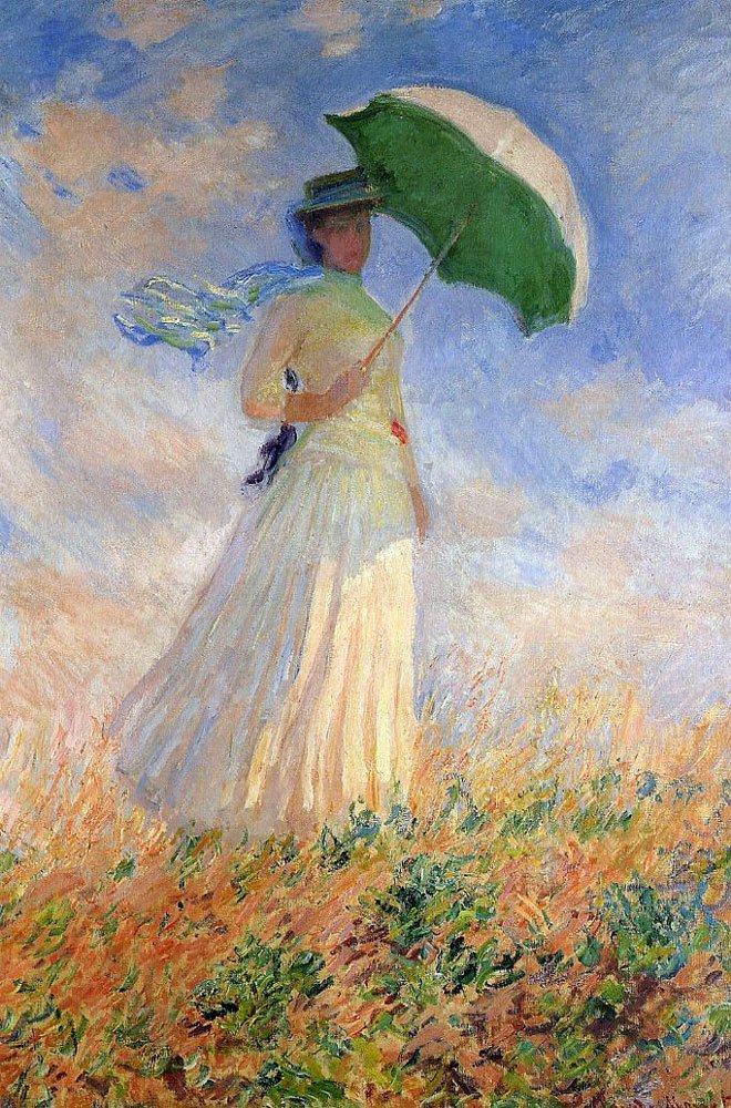 Mulher, com, parasol, enfrentando, direita de Claude Monet