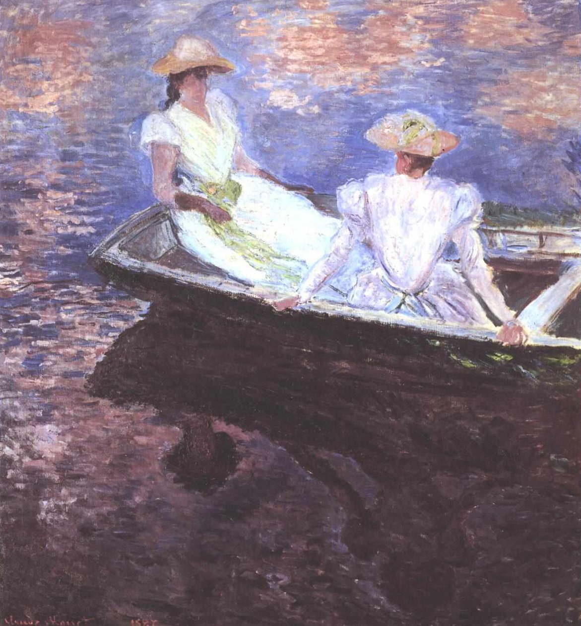 Duas meninas, em, um, bote de Claude Monet