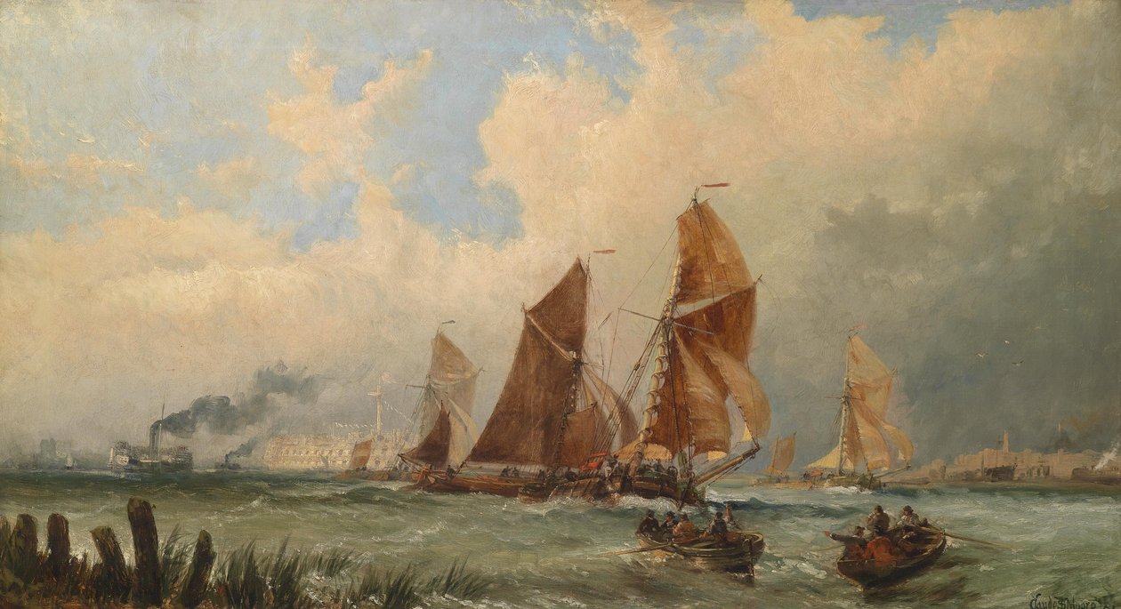 Navios no porto de Portsmouth de Claude T. Stanfield Moore