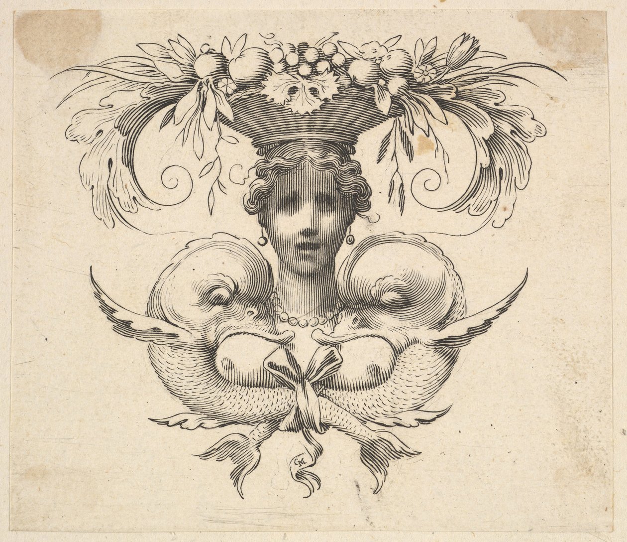 Tail-piece: Womans Head Cul-de-lumière: Busto de uma mulher. de Claude Mellan