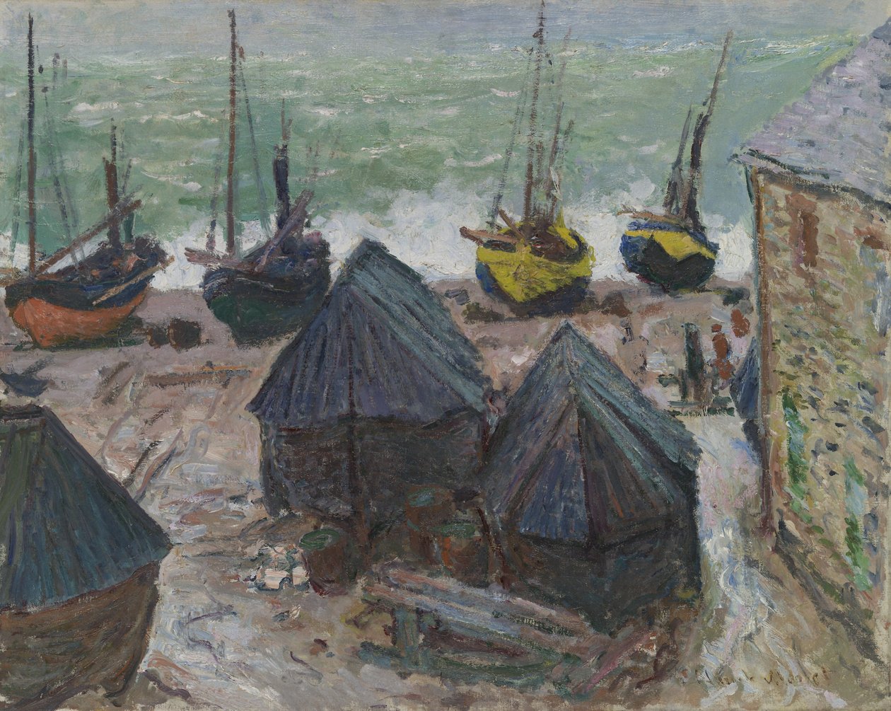 Barcos na Praia em Étretat de Claude Monet