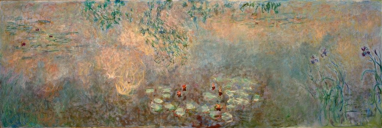 O nenúfar lagoa com íris de Claude Monet