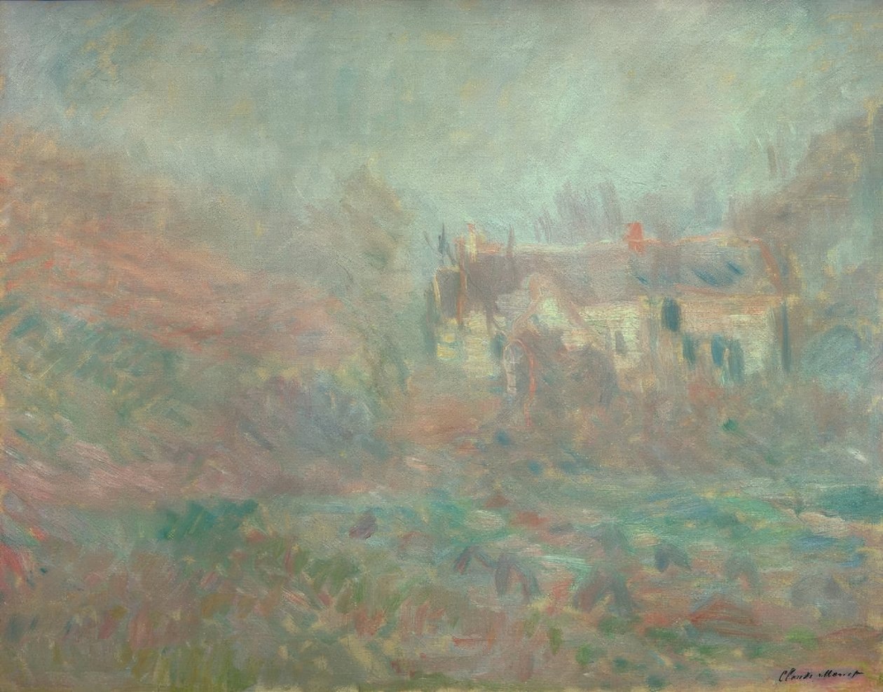 Casas em Falaise, nevoeiro de Claude Monet
