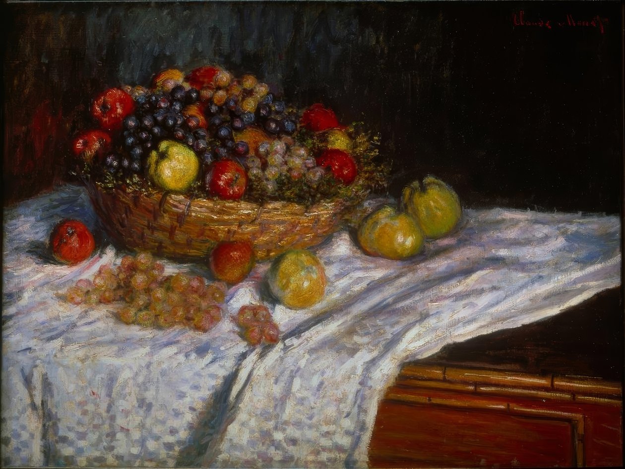 Natureza morta: Uvas e maçãs de Claude Monet