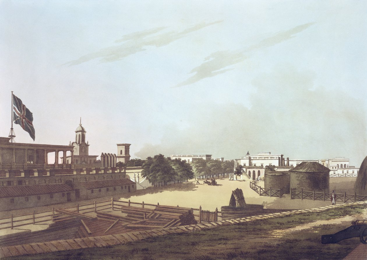 Uma vista do quartel do rei, forte St. George, placa 16 de "vinte e quatro vistas em Hindostan", gravadas por Harraden, bar. por Edward Orme (1774-c.1820) 1804 (aquatinta) de Colonel Francis Swain Ward