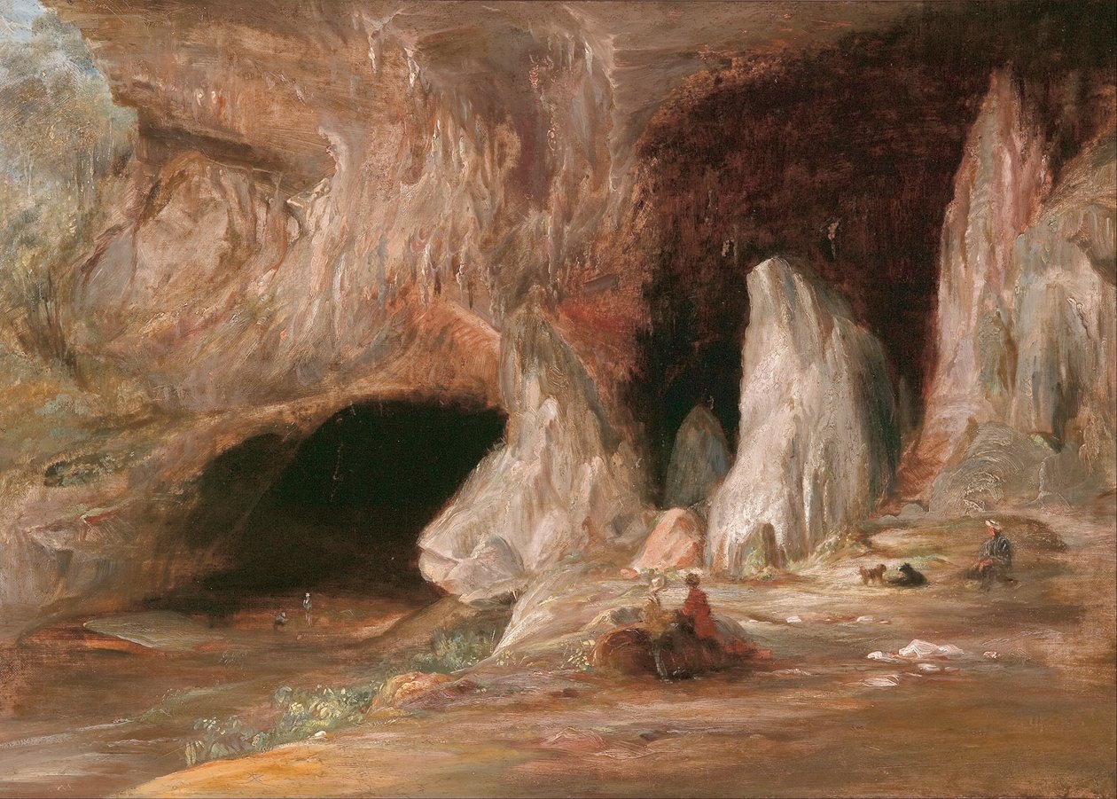 Colunas de estalagmite na entrada sul da Caverna Burrangalong de Conrad Martens