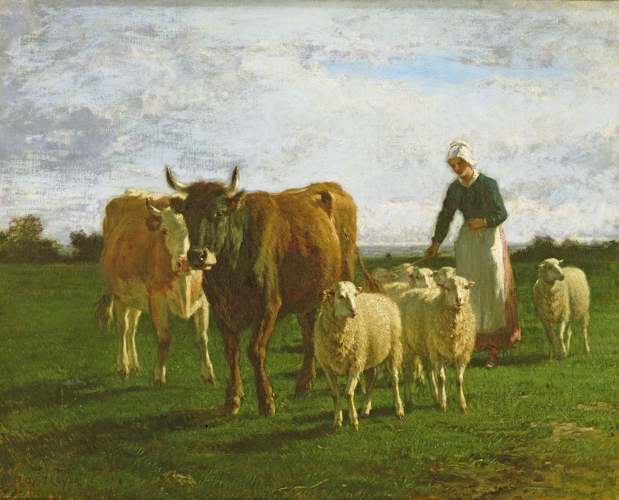 Noite, dirigindo gado, 1859 de Constant Emile Troyon