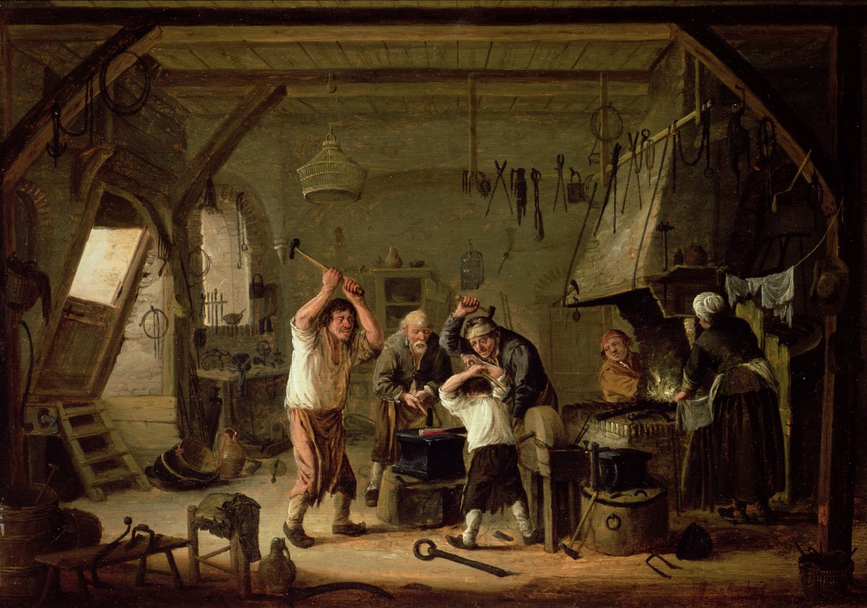 Interior de um ferreiro de Cornelis Beelt