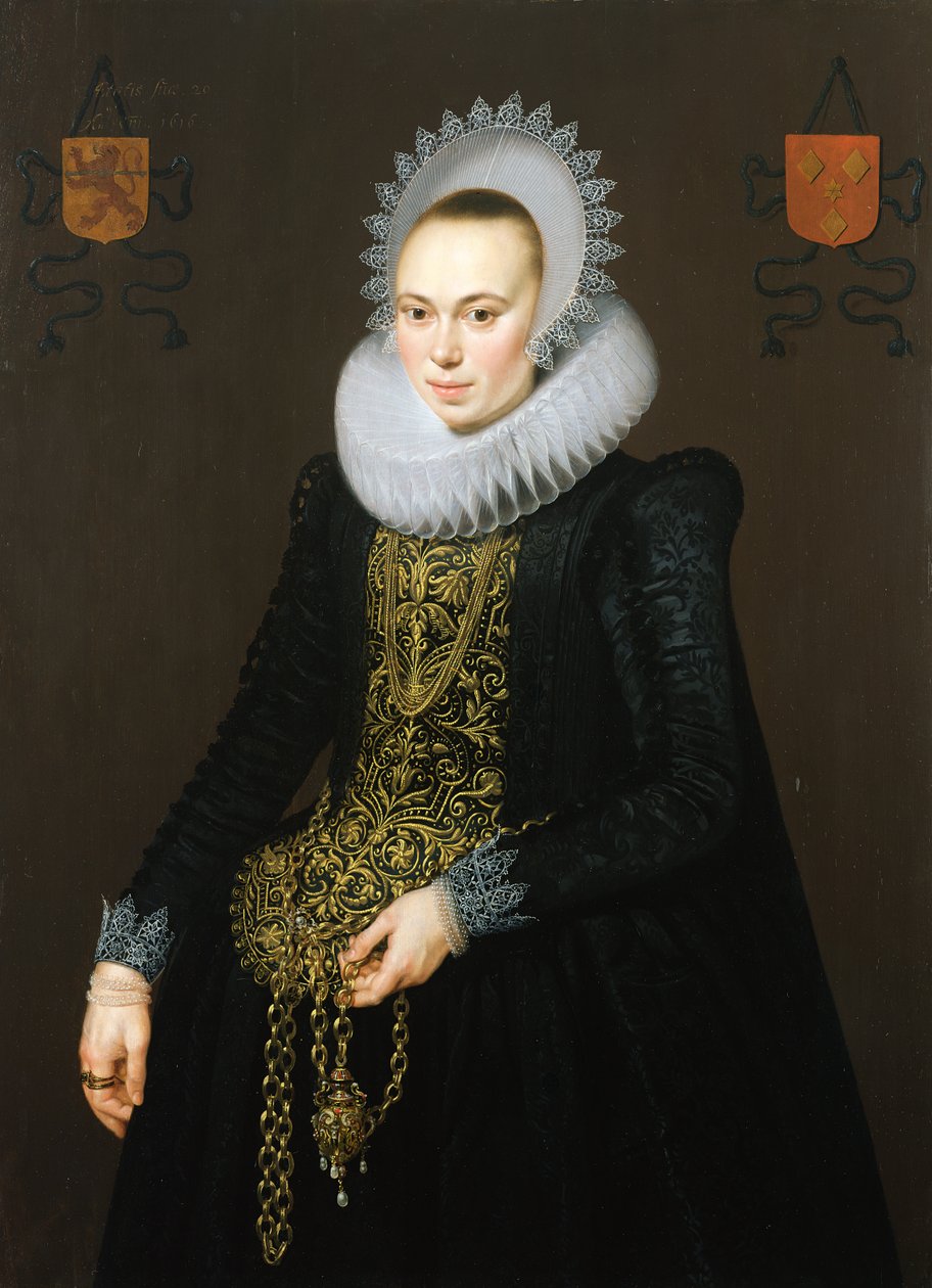 Retrato de Justina van Teylingen, 1616 (ver 307901 para par) de Cornelis van der Voort