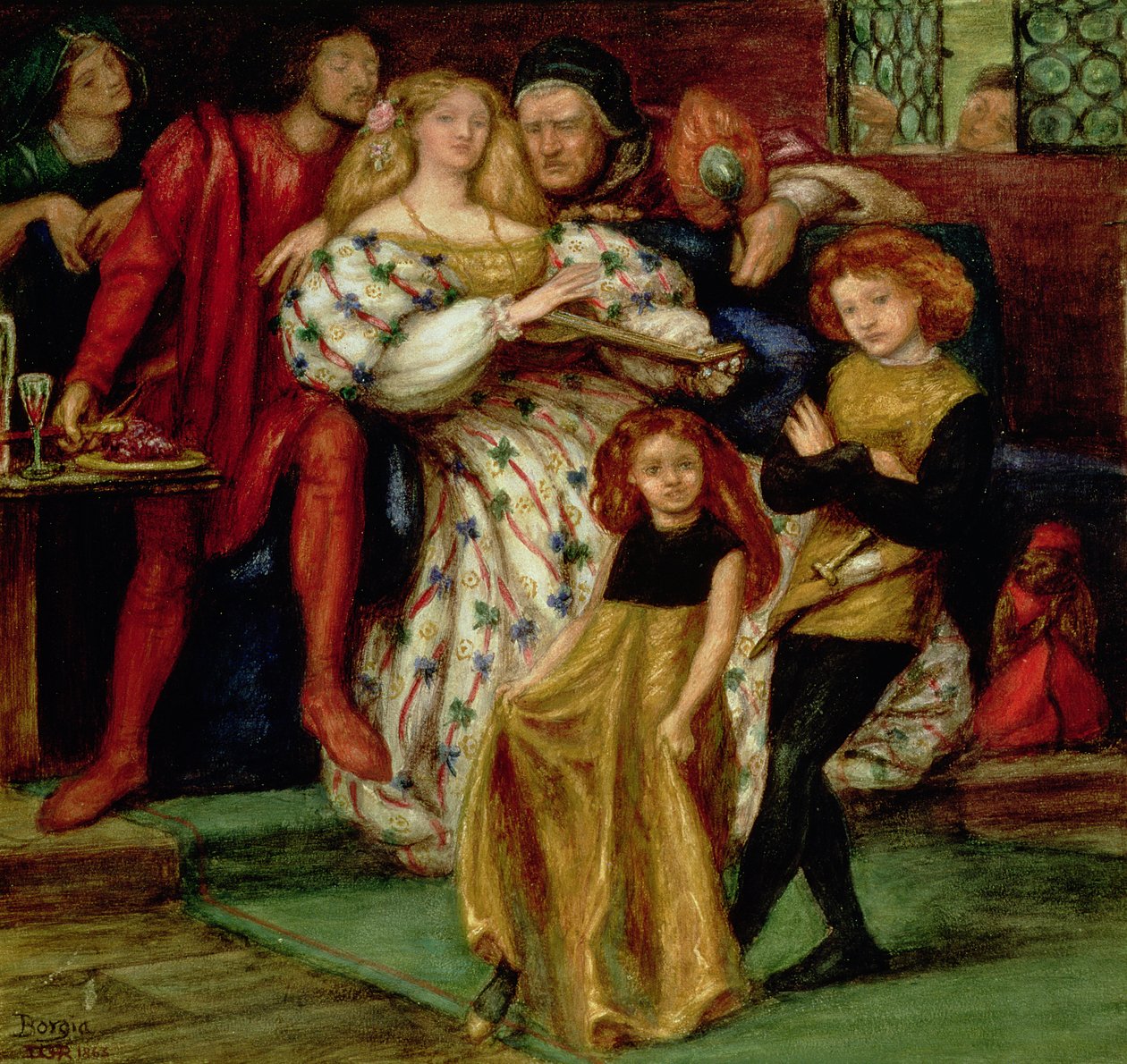 A Família Borgia, 1863 (Borgia, Lucretia (1480-1519): com sua Família, entre outros, o Papa Alexandre VI.) de Dante Gabriel Charles Rossetti