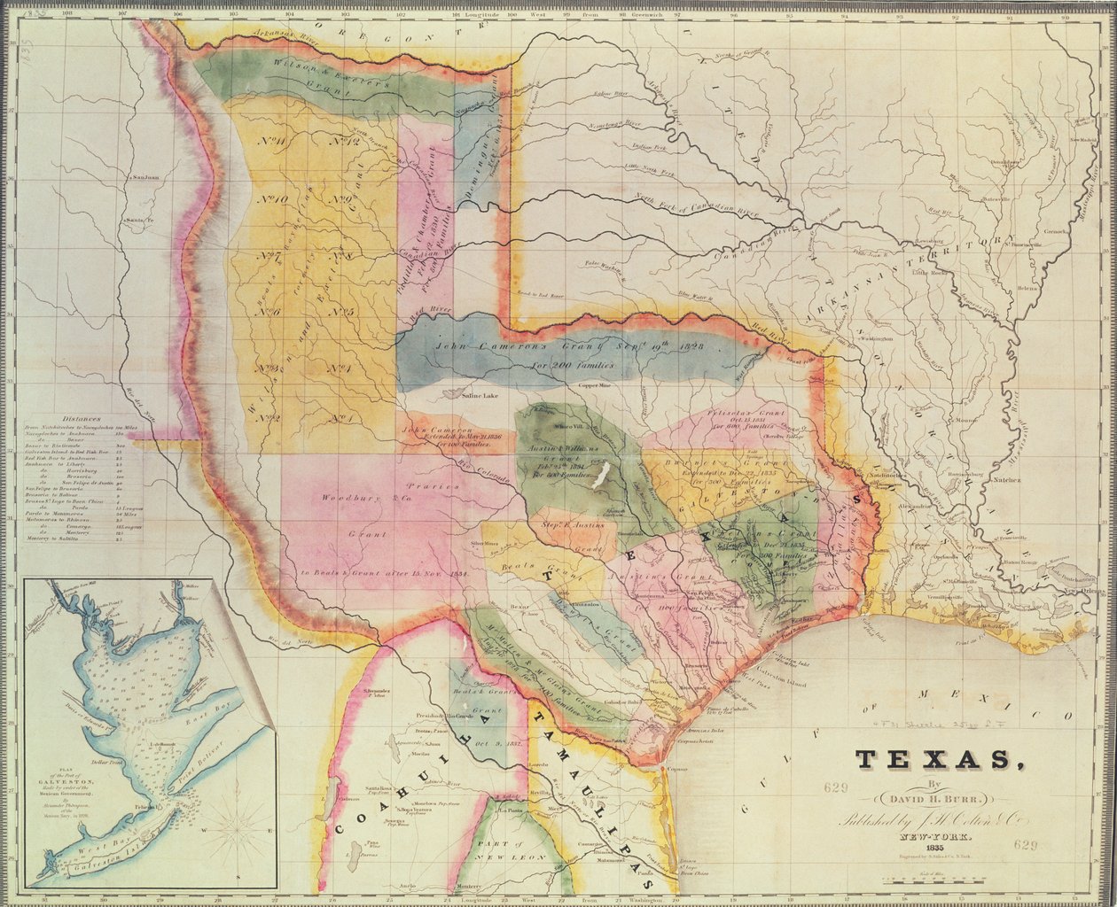 Mapa do estado do Texas, 1835 de David Burr