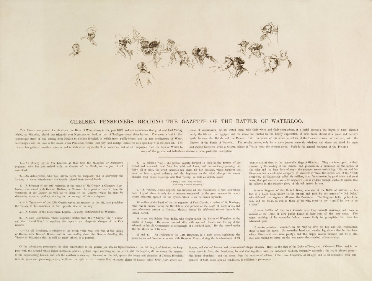 Chave para &39;pensionistas de Chelsea que lêem a gazeta de Waterloo&39;, 1829 de David Wilkie