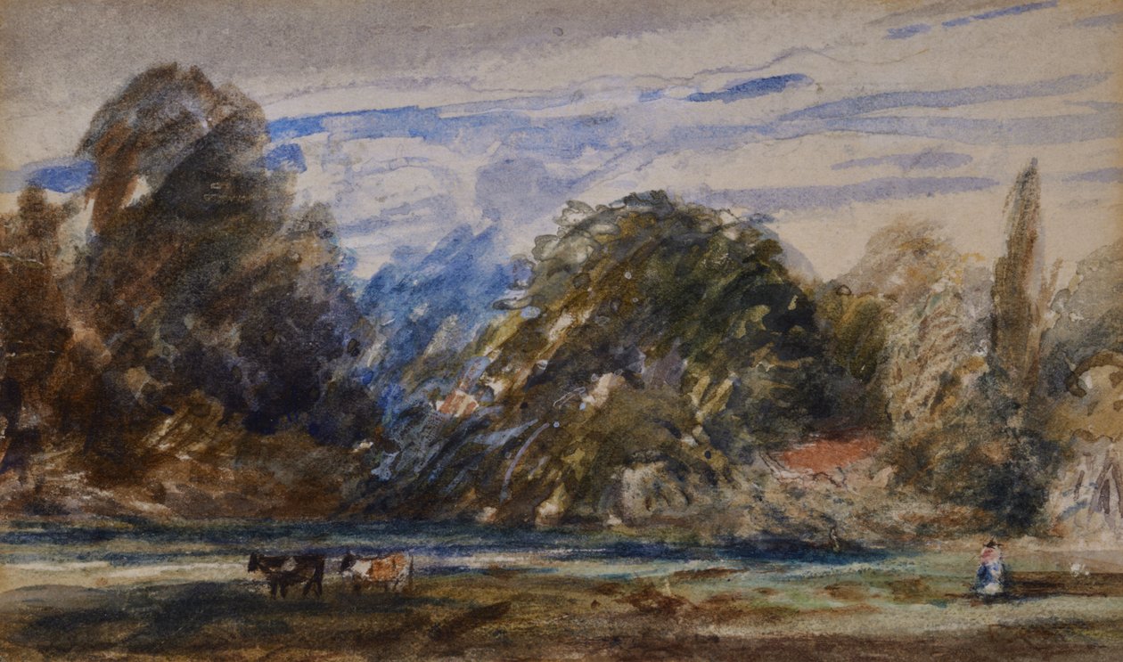 Paisagem com vacas e figura de David Cox