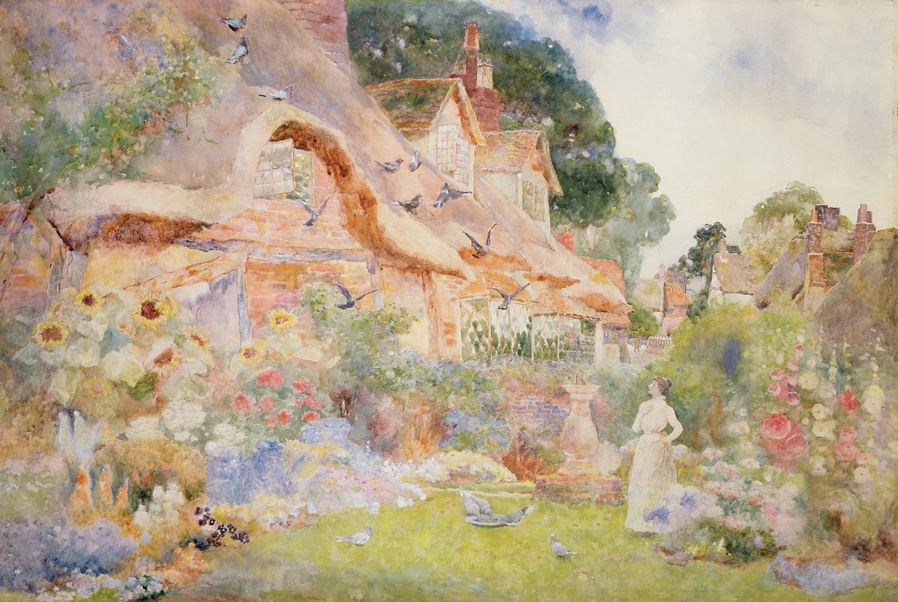 Assistindo os Pombos, 1905 de David Woodlock