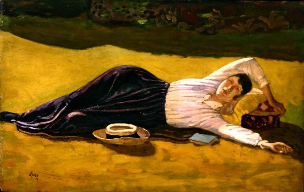 A Esposa do Artista Reclinado de Derwent Lees