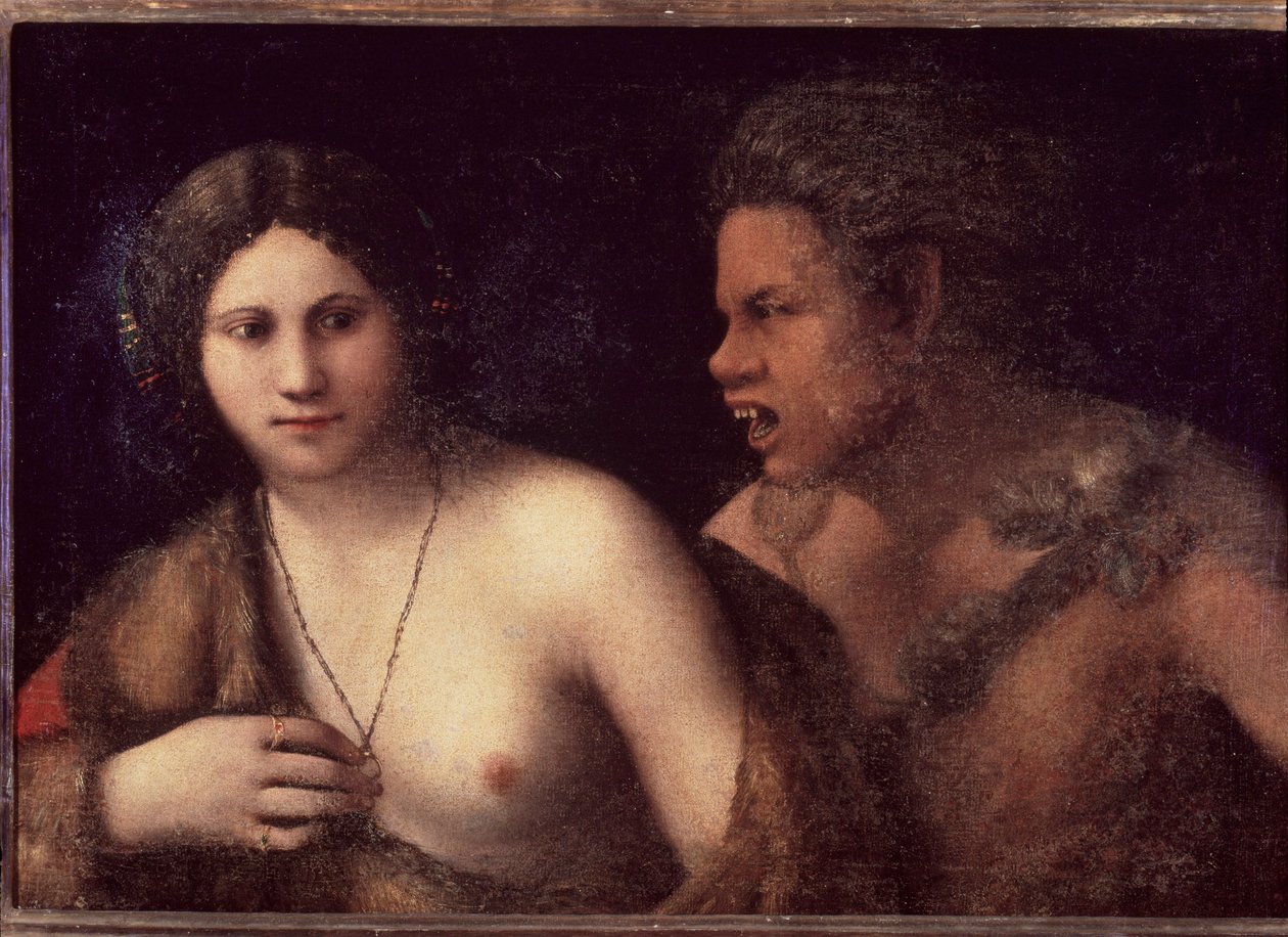 Ninfa e sátira - pintura de Dosso Dossi