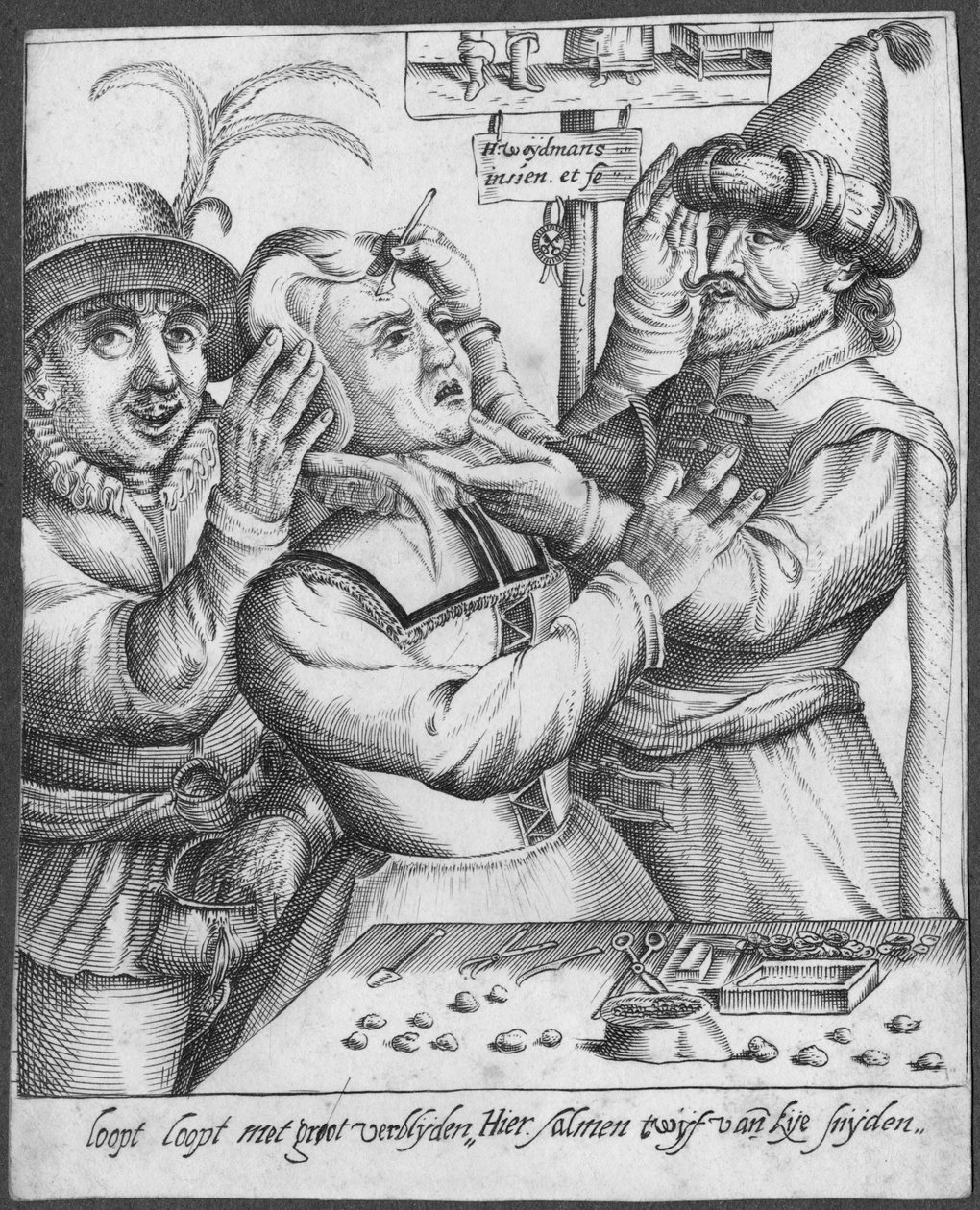 Trepanning, gravado por H. Weydmans (século XVI) de Dutch School