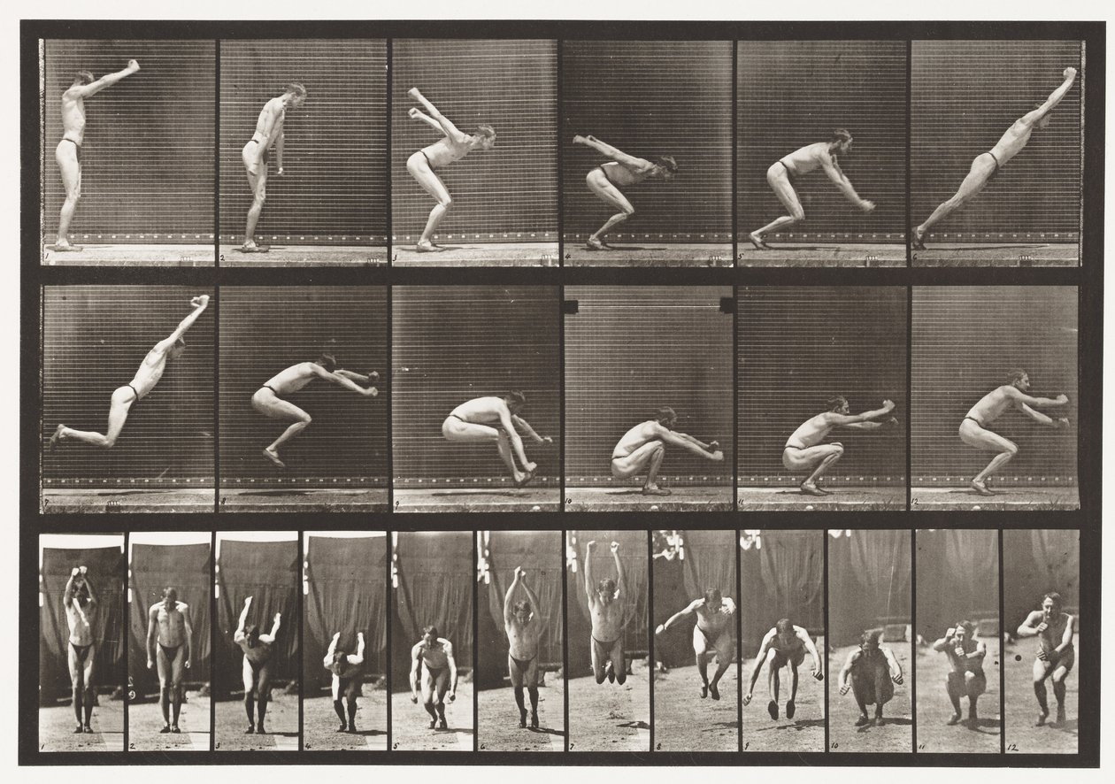 Placa 163. Saltando; Salto Largo em Pé, 1872-1885 de Eadweard Muybridge