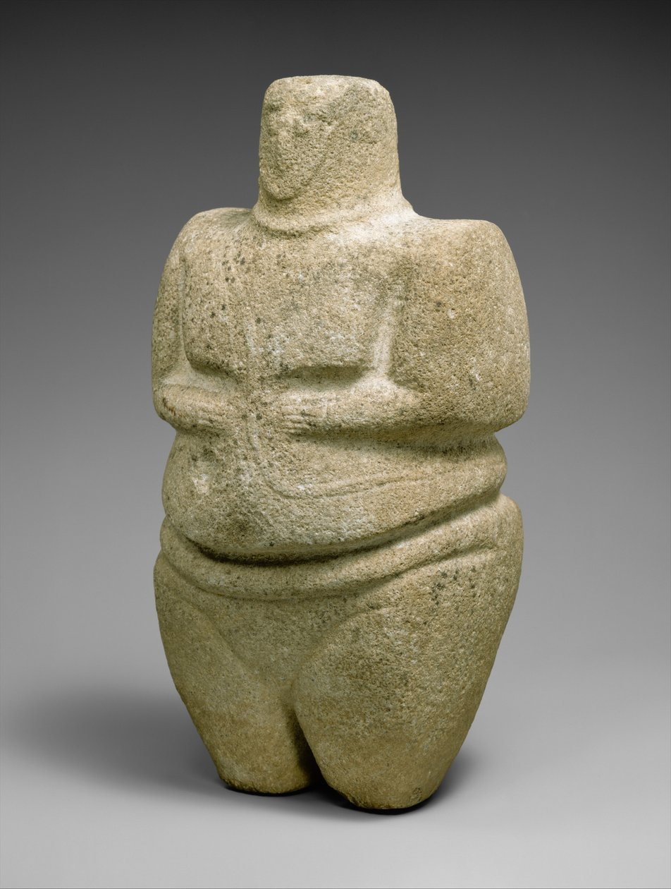 Figura feminina em pé com uma alça e um colar, do 3º ao 2º milênio aC (arenito e quartzito) de Early Bronze Age