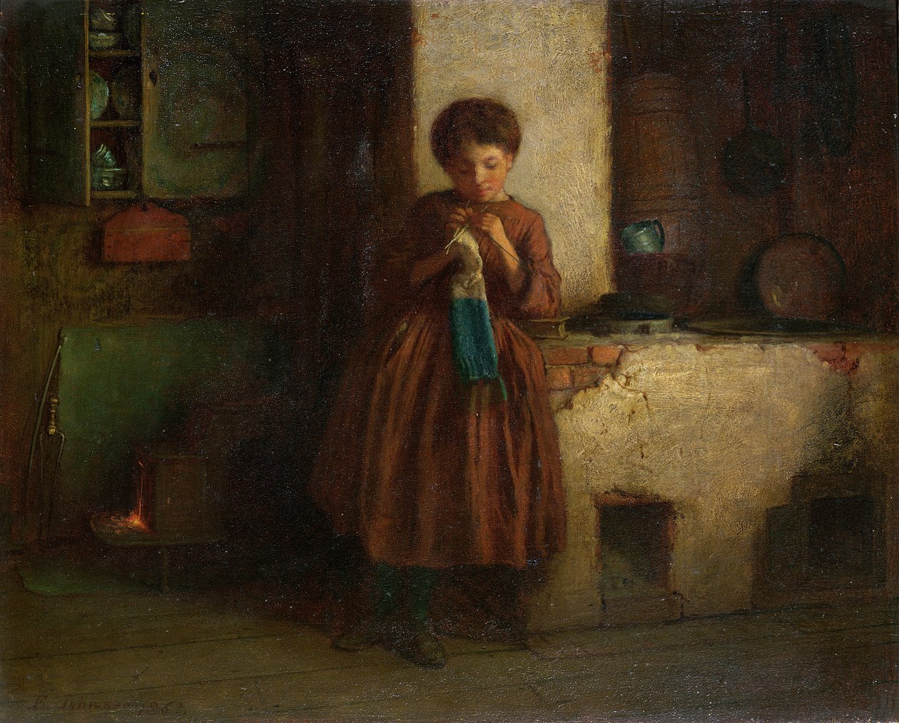 Tricô para os soldados, 1861 (óleo no moinho) de Eastman Johnson