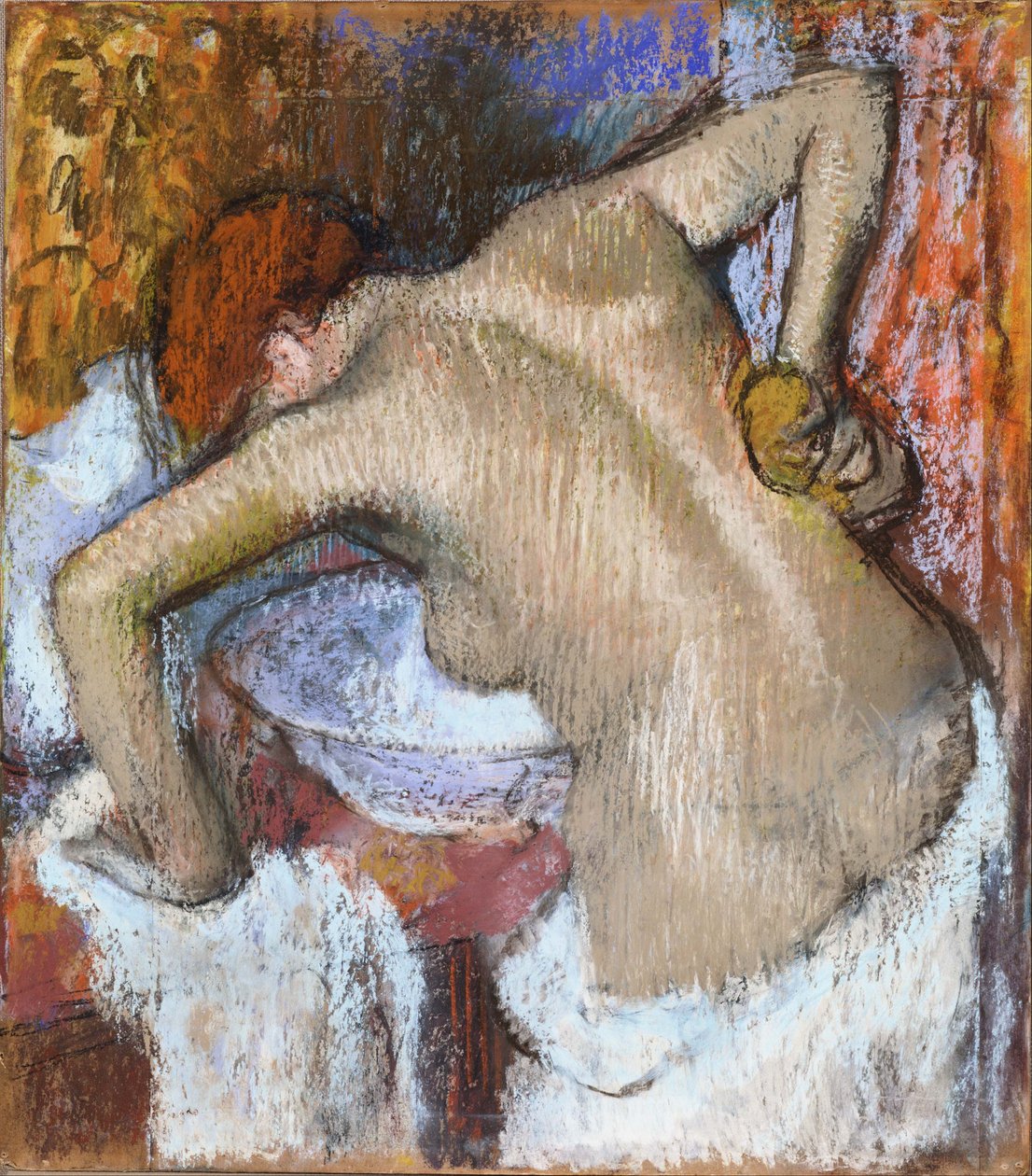 Mulher, esponja, dela, costas de Edgar Degas