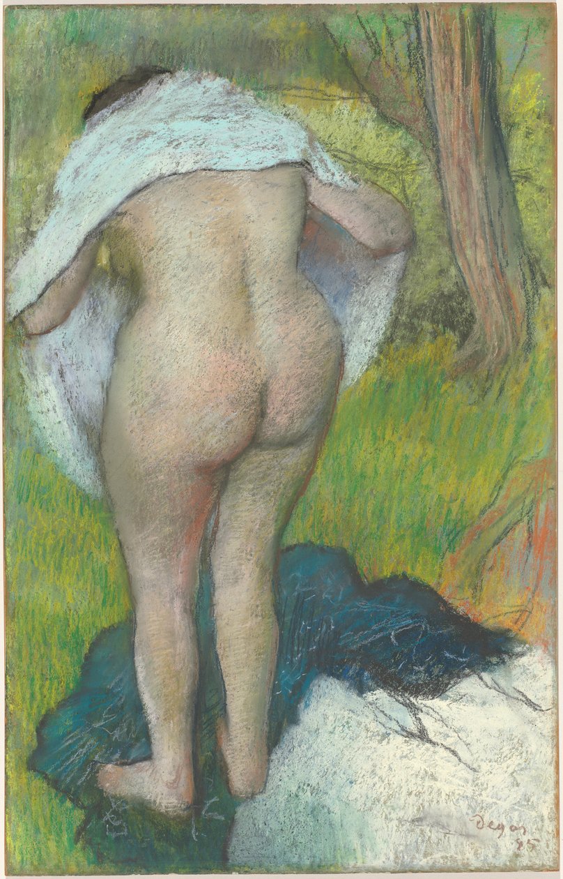 Mulher jovem vestindo-se de Edgar Degas