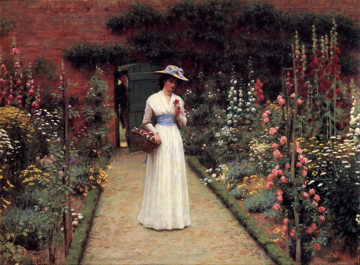 Senhora em um jardim de Edmund Leighton