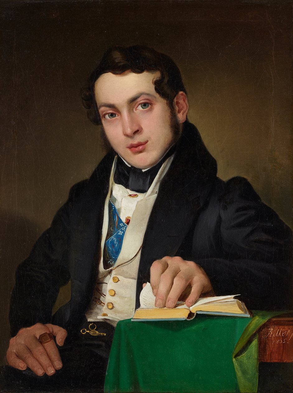Jovem sentado em saia preta de Eduard Ritter