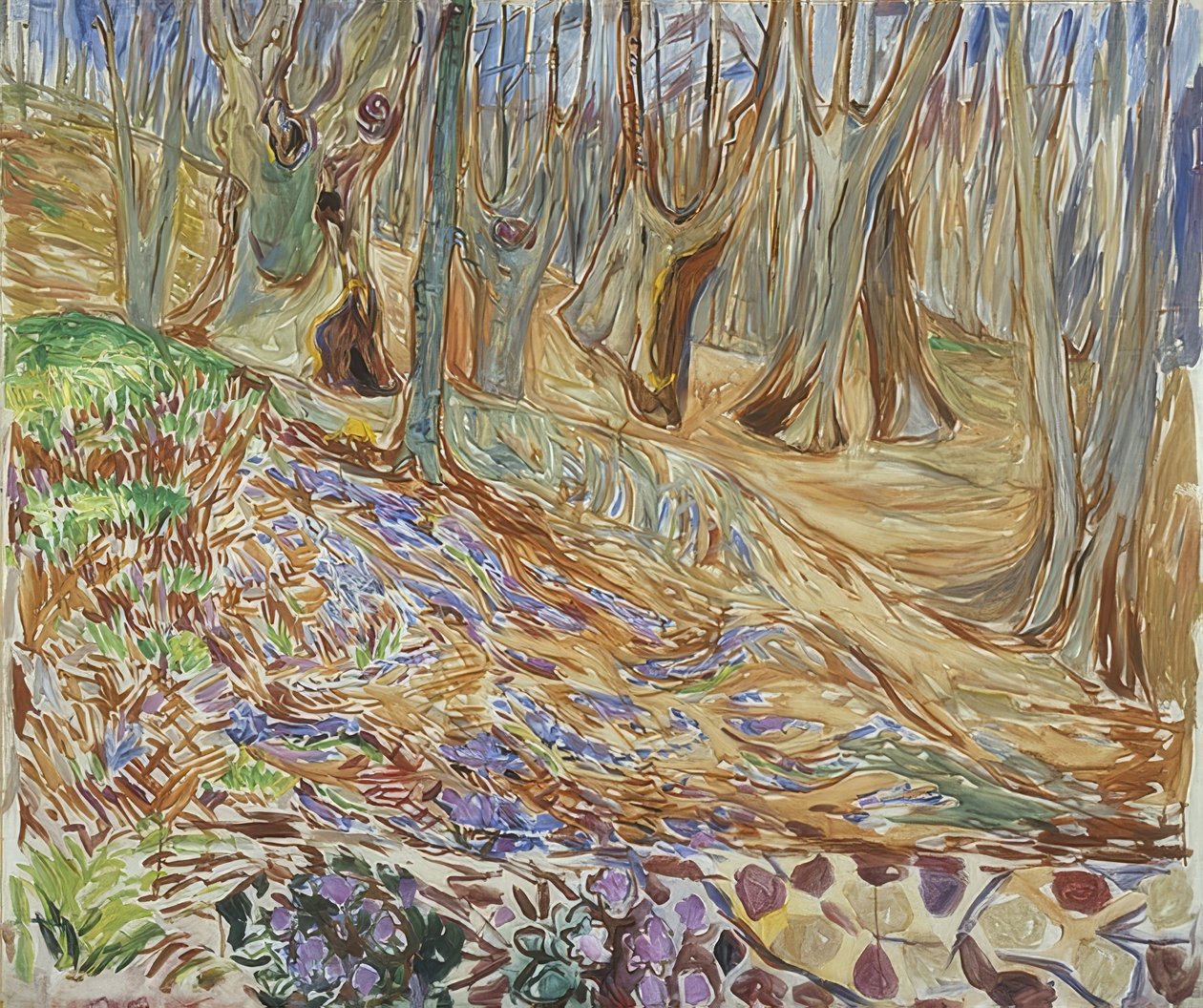 Primavera na floresta de olmo. Por volta de 1923 de Edvard Munch