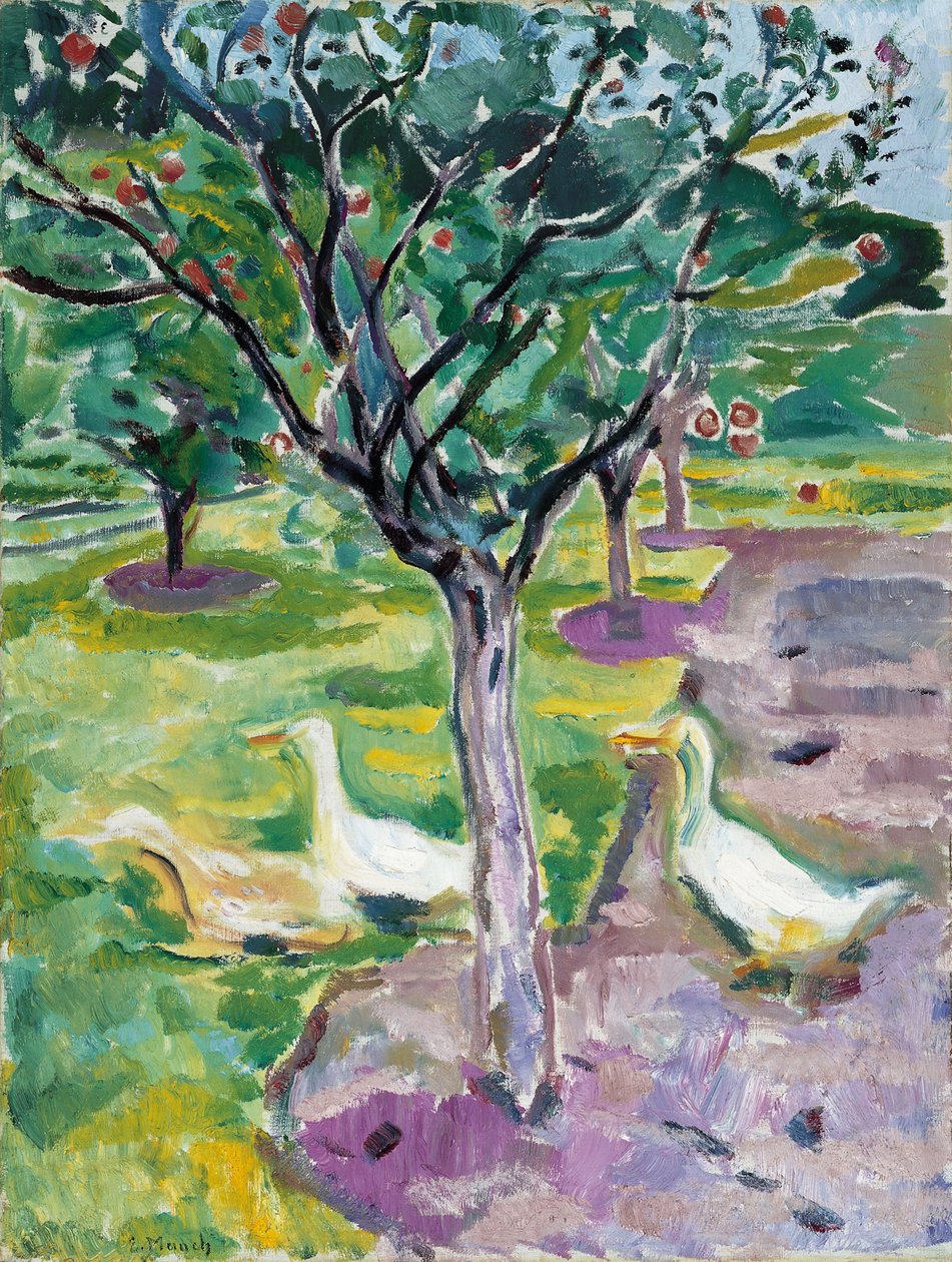 Gansos em um pomar, c. 1911 de Edvard Munch