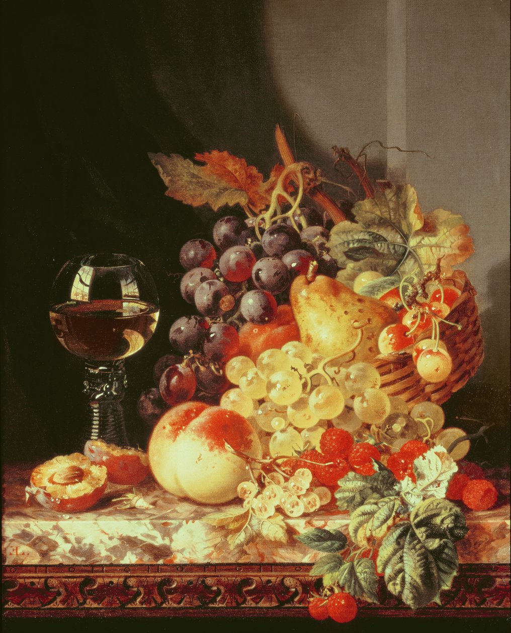 Ainda vida com uvas e vinho de Edward Ladell